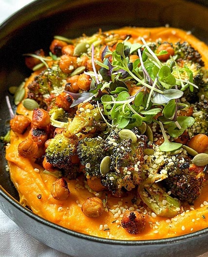 🧡Roasted Broccoli with Miso Mashed Sweet Potatoes by