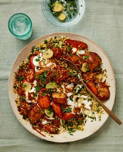Swede and carrots with bulgur and preserved lemon