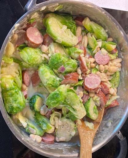 Kielbasa with Brussels Sprouts in Mustard Cream Sauce