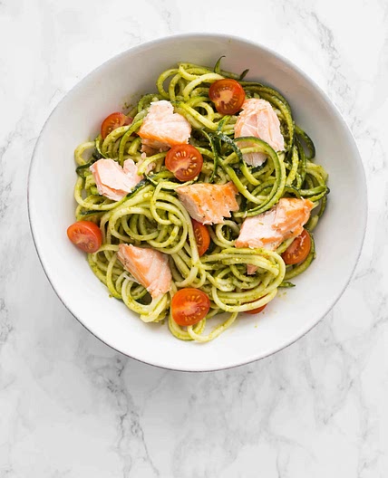 Pesto Zoodles with Grilled Salmon