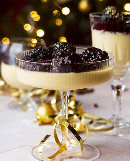 Blitzen’s Eggnog Panna Cotta with Blackberry Sauce