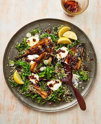 Smoked mackerel couscous with horseradish yoghurt