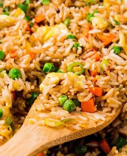 Fruit and Vegetable Fried Rice with Cocoa Drink
