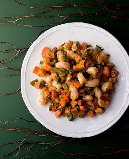 Shrimp & Sweet Potato Hash with Toasted Pecans
