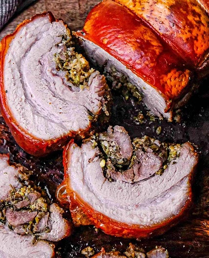 Crispy Pork Belly Porchetta with Parmesan & Pistachio