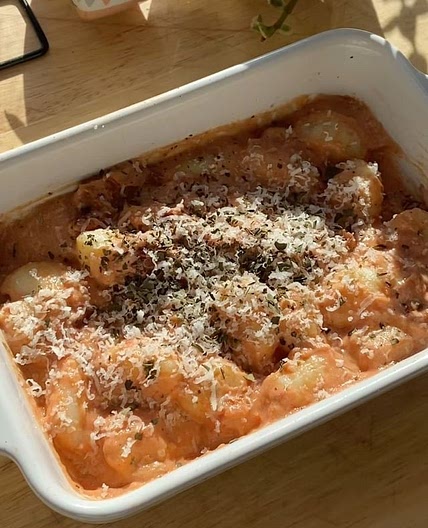 Single Serve Baked Gnocchi in a Boursin Pink Sauce