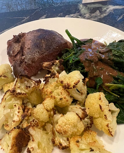 One Skillet Steak with Sautéed Spinach