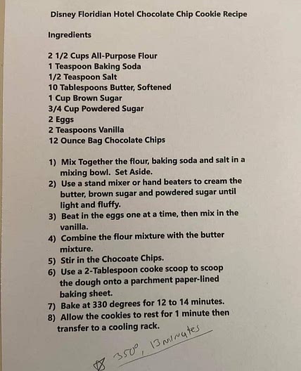 Disney Floridian Hotel Chocolate Chip Cookie Recipe