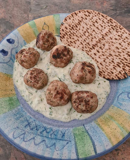 Greek Meatballs (Keftedes) on Tzatziki