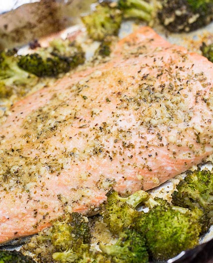 Keto Garlic Butter Salmon and Broccoli Sheet Pan Dinner