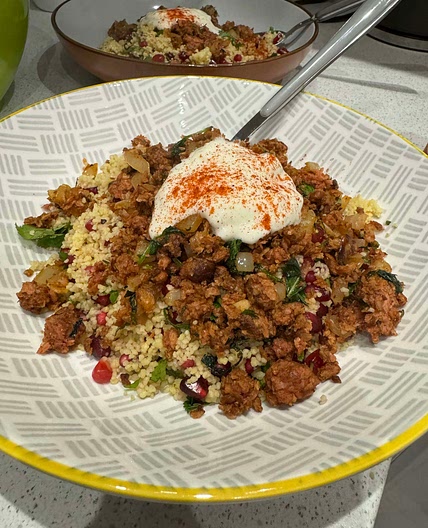 ‘Lamb’ with pomegranate and couscous salad