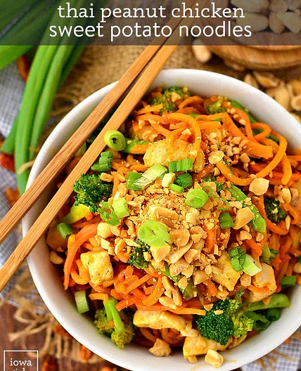 Thai Basil Chicken Stir-Fry with Sweet Potato Noodles