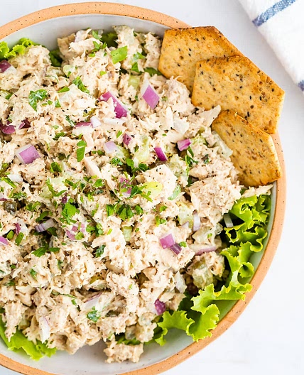 Tuna Salad with Almond Flour Crackers and Nutty Seeds