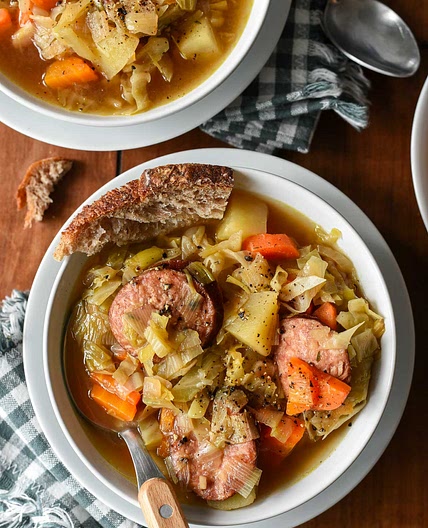 French Cabbage and Sausage Soup (Soupe Paysanne)