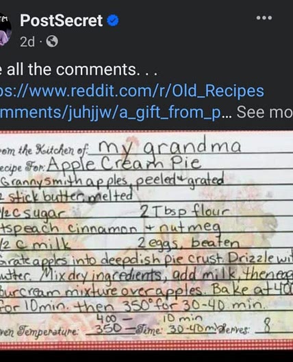Post Secret Apple Cream Pie