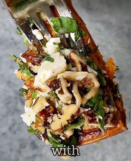 Sweet Potato Boats with Pecan-Feta-Dates Crumble