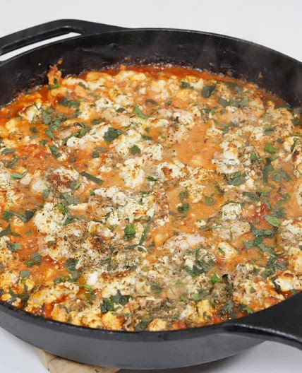 Camarão à Grega com Tomate e Feta