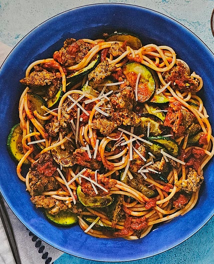 Chicken sausage spaghetti bolognese