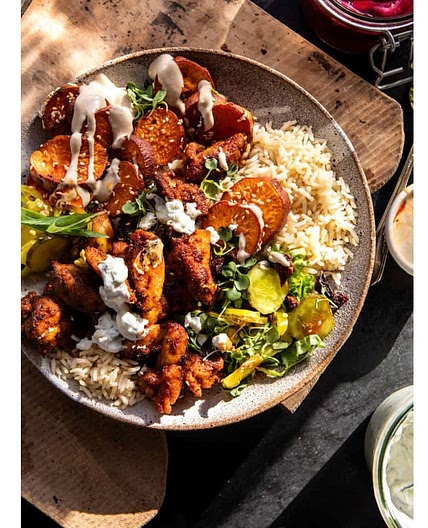 Sheet Pan Chicken Tzatziki and Sweet Potatoes - Half Baked Harve