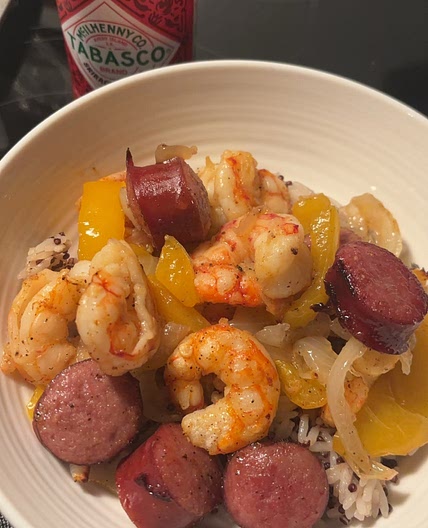 Air fryer sausage, shrimp and veggies 
