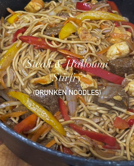steak & halloumi stir fry noodles