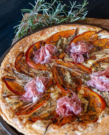 Tarte raclette, potimarron et jambon