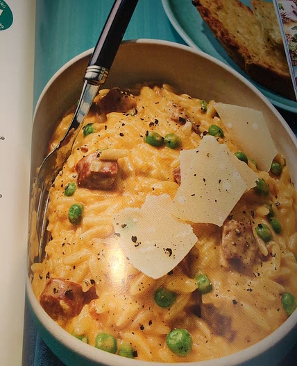 Chorizo carbonara orzo