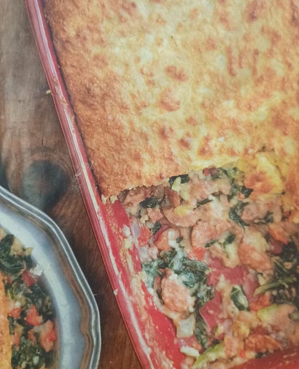 Paula Deen casserole ; ham , Greens, and cornbread pie