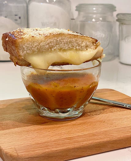 Fire Roasted Tomato Bisque and Grilled Cheese Sticks