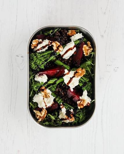 Lentil, beetroot + goats cheese salad