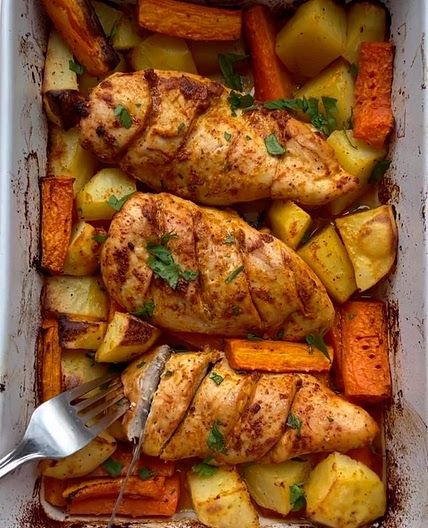 Baked Chicken with potatoes and Carrots