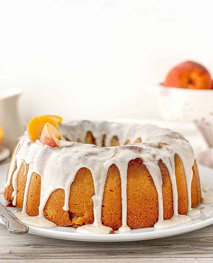 Peach Cobbler Pound Cake with Bourbon Glaze