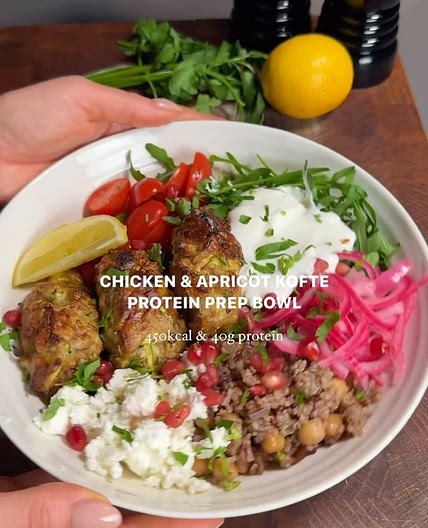 Chicken and apricot kofte bowls