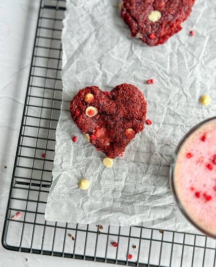 80 Calorie heart shaped red velvet cookies