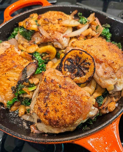 Skillet Chicken With White Beans and Caramelized Lemon