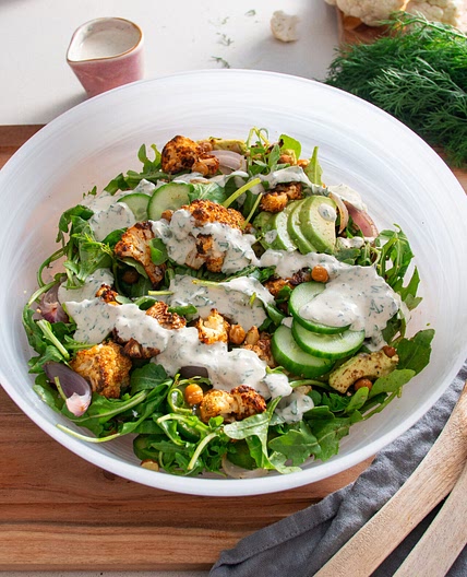 Roasted Cauliflower Salad w/ Healthy Ranch Dressing