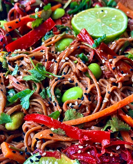 Soba Noodle Salad with Peanut Ginger and Lime  Dressing 