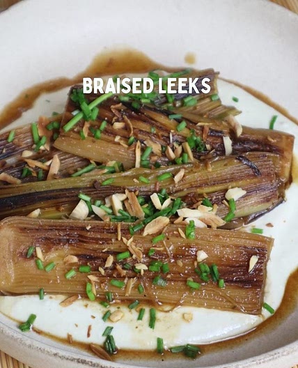 Braised Miso Leeks with Tofu and Almond Cream