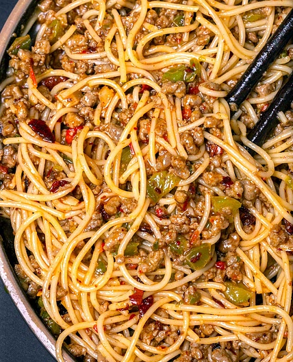 Angel Hair Pasta with Chinese Beef Sauce