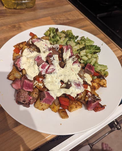 Creamy Garlic Steak Loaded Potatoes