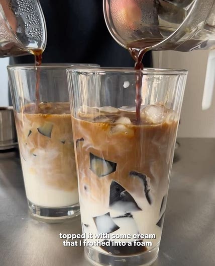 Vietnamese coffee with grass jelly and cream foam