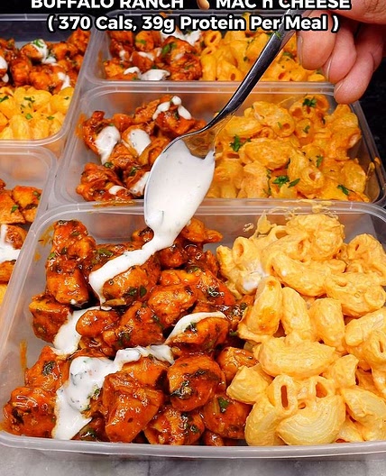 HIGH PROTEIN MEAL PREP BUFFALO RANCH 🍗 MAC N CHEESE🧀 (370 Cals, 