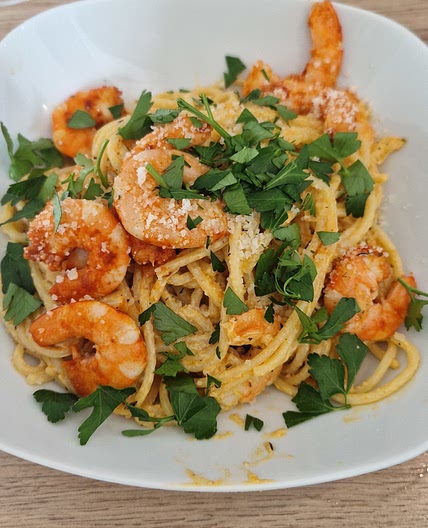 Pâtes crémeuses aux crevettes épicées