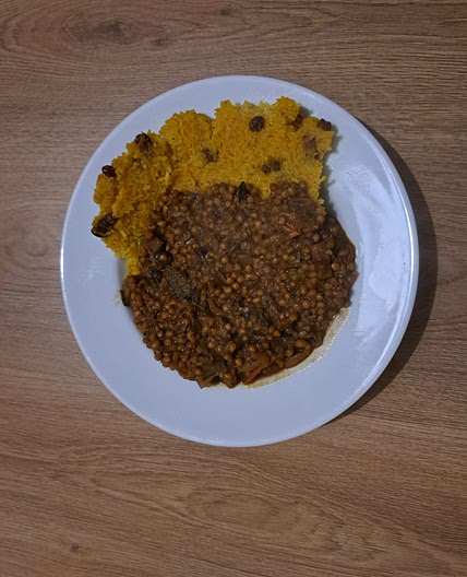 Iranian Khoresht Gheymeh Bademjan (aubergine and split pea stew)
