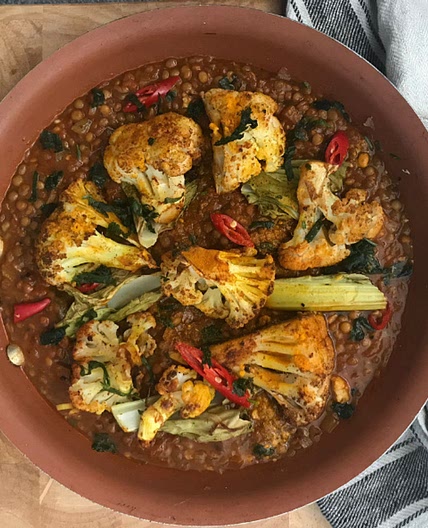 Roasted Turmeric Cauliflower with Smoky Puy Lentils
