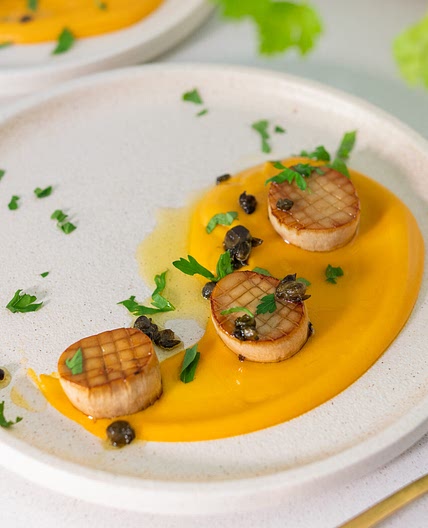 King Oyster Mushroom Scallops with Sweet Potato Puree