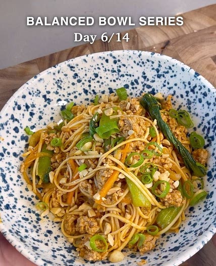 Spicy pork noodle bowl