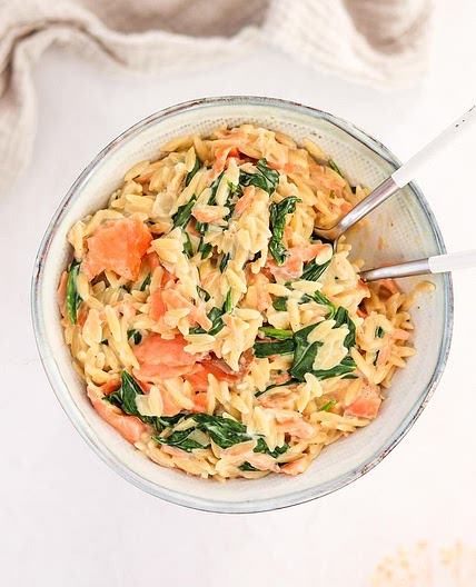 Orzo aux épinards, boursin et saumon fumé