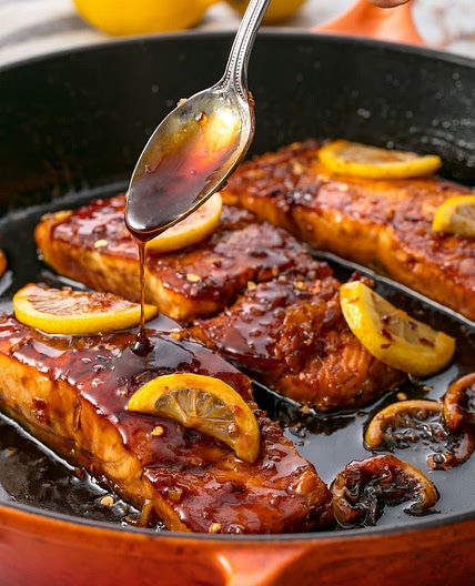 Salmón con glaseado de miel y ajo