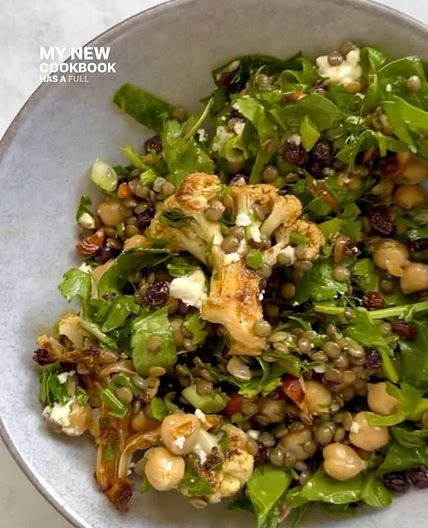 Cauliflower, chickpea, and current salad